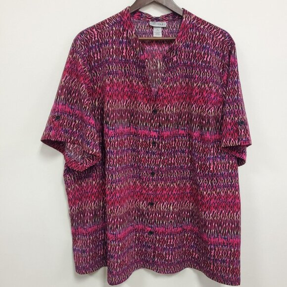 Catherines Womens Abstract Geometric Button Up Top Size 3X Mature Church Office - Picture 1 of 9